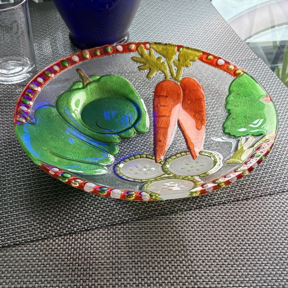 NEW Silvestri Serving Dish Platter Hand-Painted Glass Vegetable Plate 12”